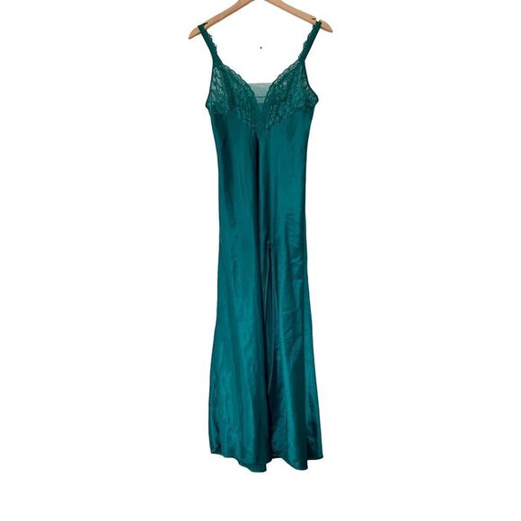 Victoria's Secret Gold Label Teal Negligee Lace Trim Night Dress Chemise Slip - Picture 2 of 12